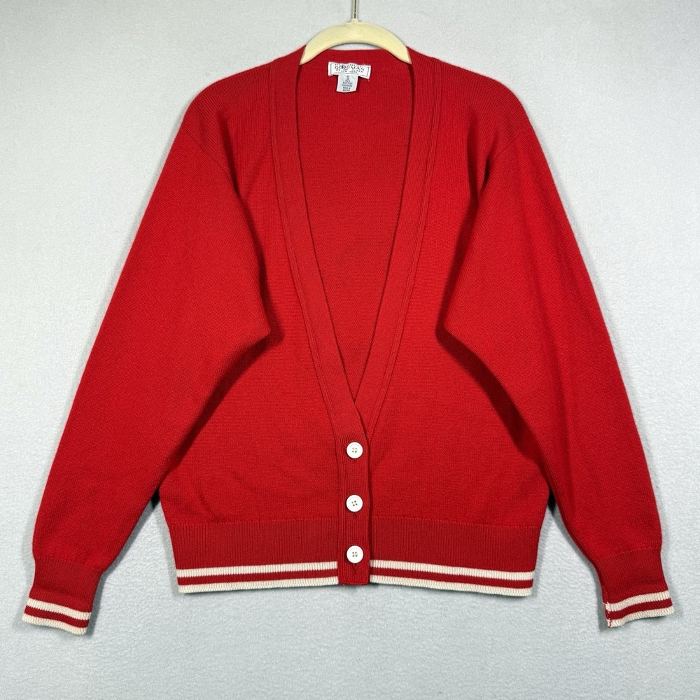 Vintage 70s Bergdorf Goodman Scottish Cashmere Cardigan Small Varsity Sweater